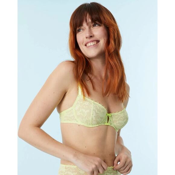 Maison Lejaby Miss Top Half Cup Bra Sunny Neon Yellow Green 32C - Picture 1 of 3